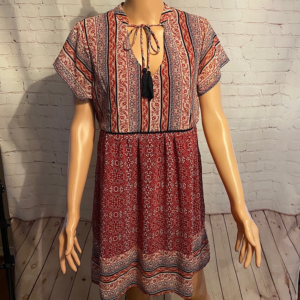 Knox Rose red boho dress with tassel ties size medium